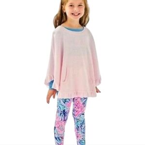 Girls Light Pink Poncho Top with Printed Leggings